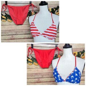 Xhilaration 2 Piece Reversible String Bikini Size L American Flag Patriotic Sexy
